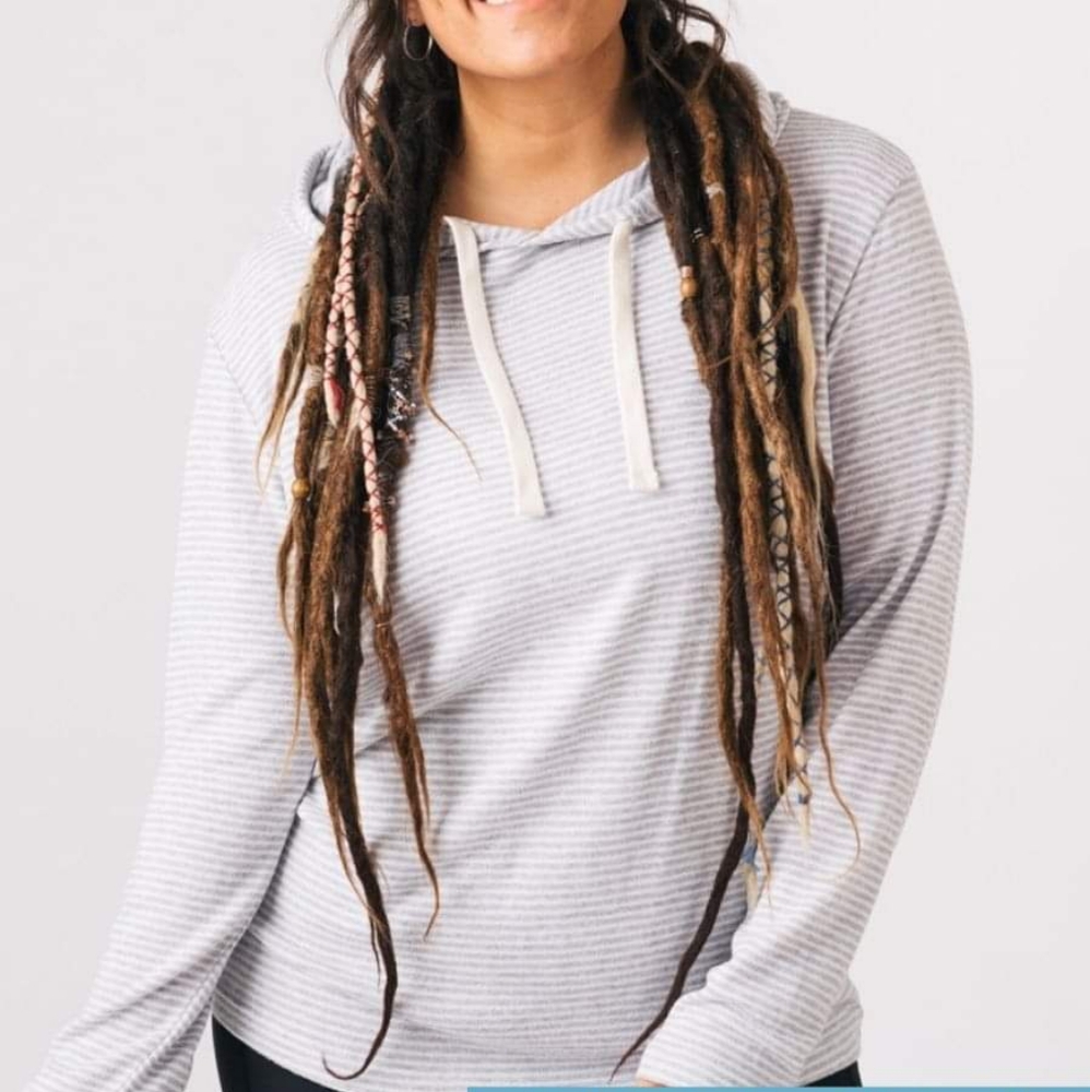 ZYIA Gray and white striped Boyfriend Hoodie